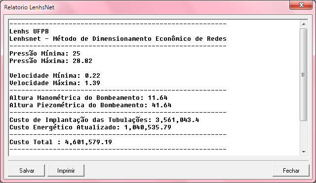 105 Figura 4.7 - Resultado do dimensionamento da rede Grande Setor pelo LenhsNet A Tabela 4.