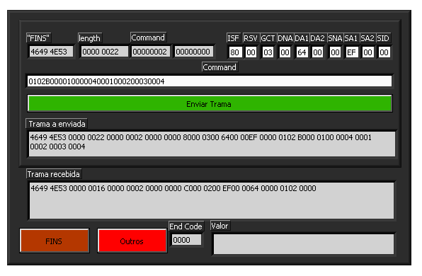 Capitulo 4- Aplicação para Controlo e Monitorização dos Autómatos Na Tabela 20 é efectuado um pedido de leitura de Words da memória DM a partir da posição 64 e são lidas duas posições a partir da