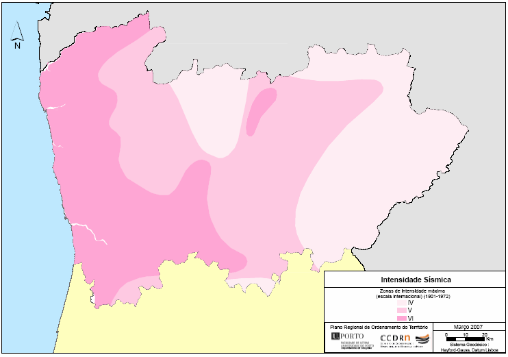 Figura 12 Zonas de Intensidade sísmica máxima, segundo a escala