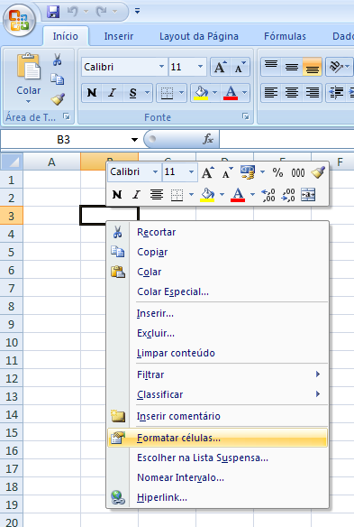 Após utilizar este comando, o Excel lhe apresentará uma caixa de diálogo com cinco