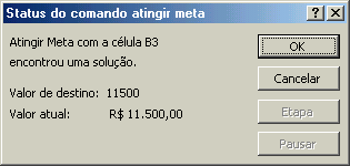 2º PASSO No menu FERRAMENTA, seleciona a opção ATINGIR META. 3º PASSO Depois de digitado os campos solicitados Definir célula: célula onde será mostrado o resultado.