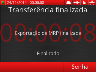 2. Aguarde a conclusão da transferência. 3. Quando o processo for concluído, a mensagem de resultado ficará visível na tela inicial.