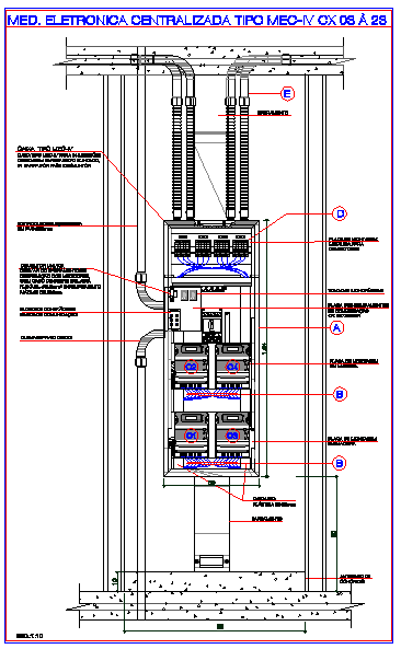 Folha de Especificação dos Barramentos Blindados Desenho detalhado das caixas de medidores e seus