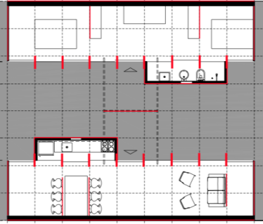 É um projeto simétrico segundo dois eixos. O quadrado A é espelho do quadrado D; o quadrado B é espelho do quadrado C (figura 10 c).