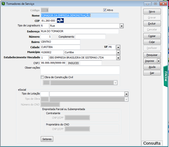 6. Parametrização do Cadastro de Tomadores As informações do cadastro do funcionário e suas alterações posteriores a implantação do esocial, geração os seguintes eventos: S-1020 - Tabela de Lotações