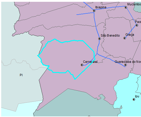 A sede de Carnaubal utiliza manancial superficial para o abastecimento de água, sendo a mesma originaria do Açude Jaburu I, o sistema utilizado é o Integrado Jaburú ou Ibiapaba (Figura 9).