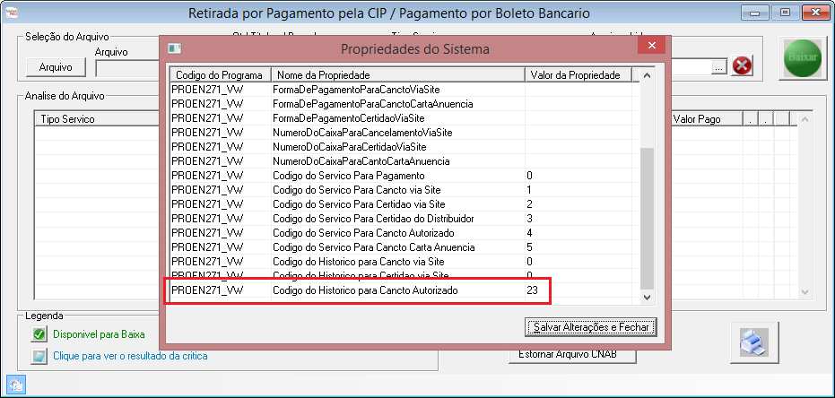 Incluído nas propriedades da tela da Leitura do arquivo CNAB as opções de inclusão de Histórico.