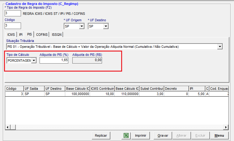 Configurar Impostos dos Produtos PIS Informe a Alíquota do