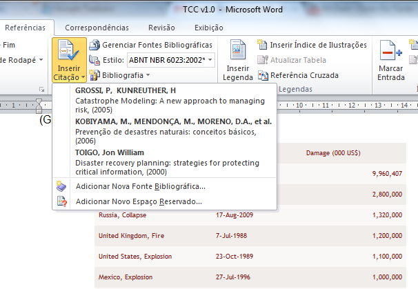 Referências bibliográficas MS Office Para inserir uma citação, leve