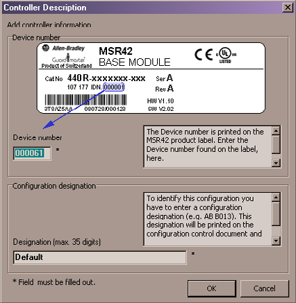 Integração de Segurança de Máquina Simples Capítulo 1 9. Faça a configuração conforme a ilustração abaixo. 10. No menu File, selecione PC -> MSR42 (Download). 11.