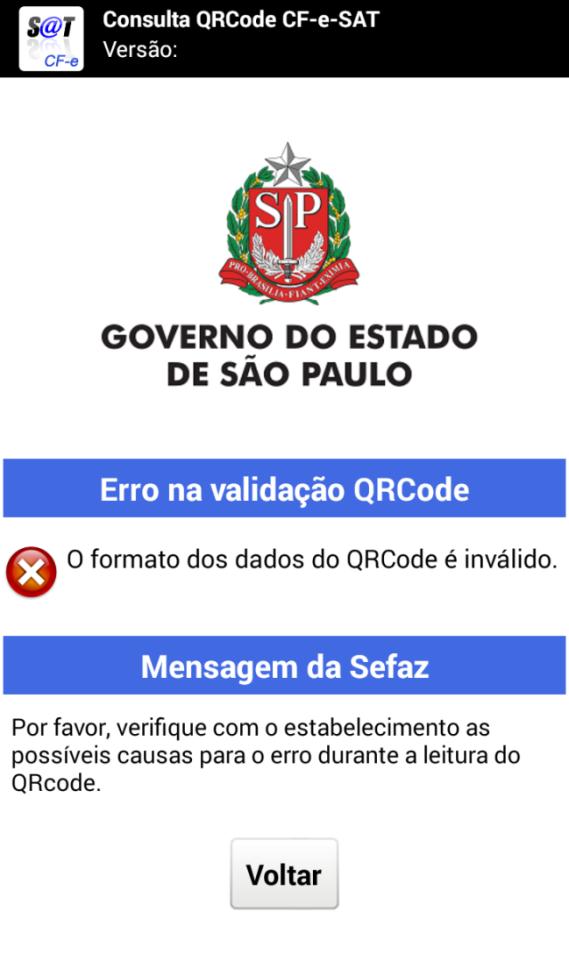 2 1. INTERPRETAÇÃO DAS MENSAGENS DE ERRO Exemplo de indicação de erro na leitura do QRCode As