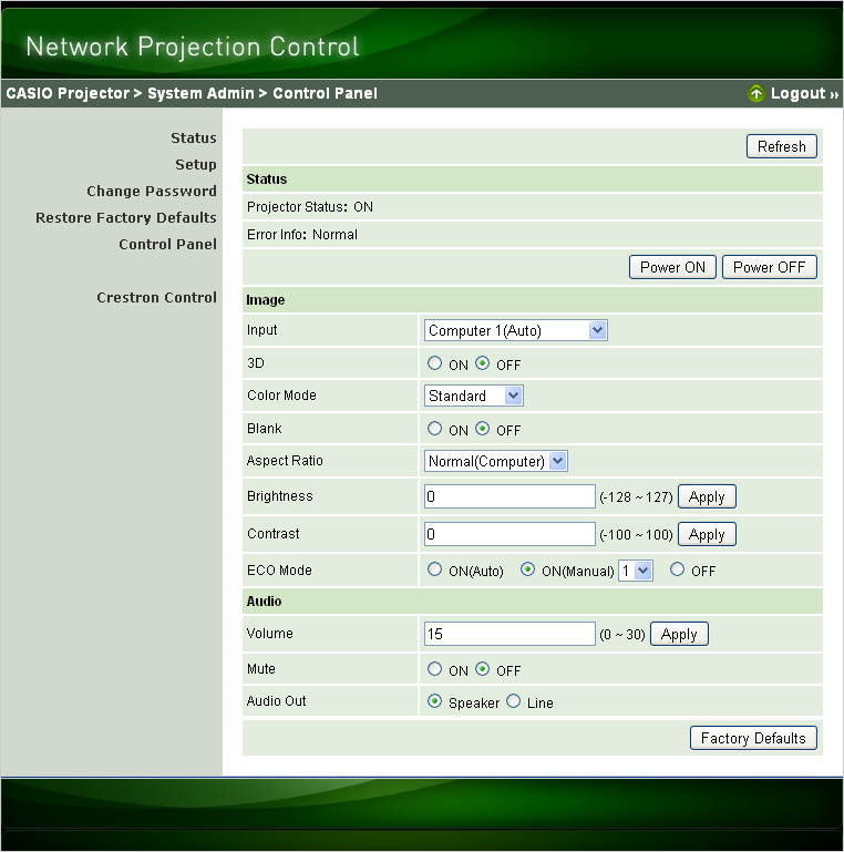 Para controlar o projetor usando Network Projection Control 1.