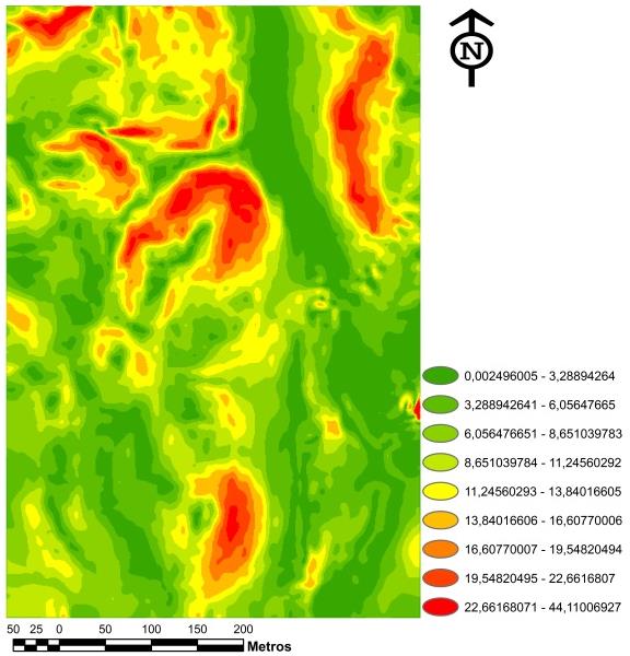 Figura 7 Declive resultante do MDT matricial. Figura 8 Declive resultante do MDT vetorial.