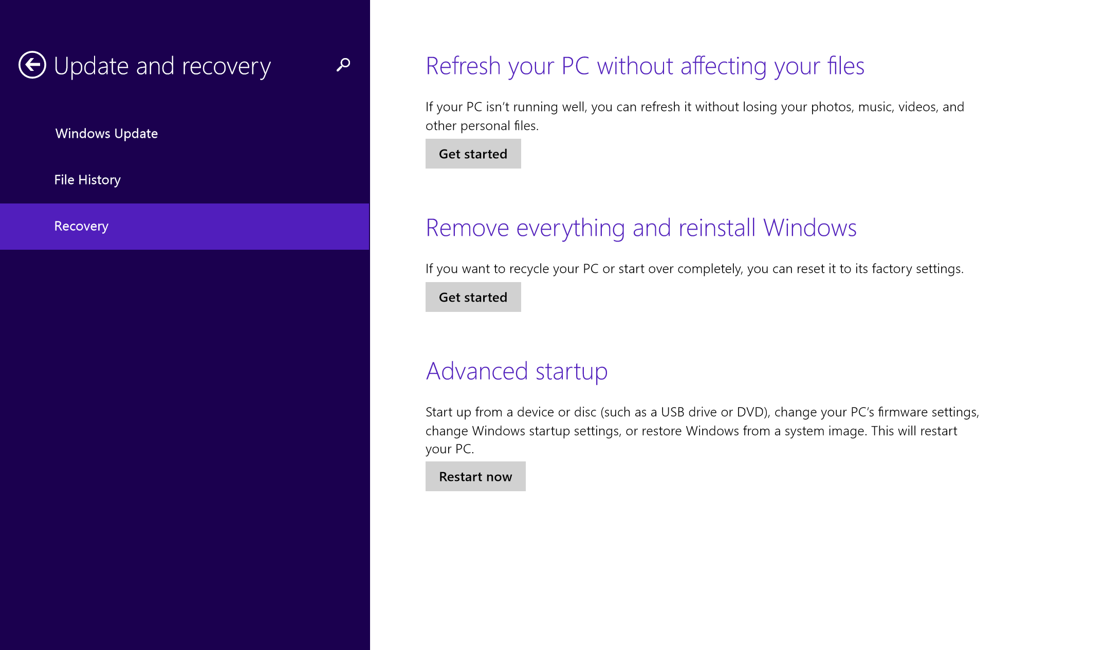 3. Sob as opções PC Settings (Configurações de PC), selecione Update and recovery (Atualização e recuperação). 4.