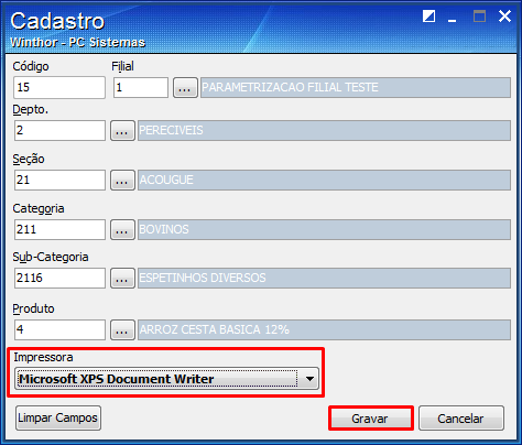 2.4 Preencha os campos Filial, Depto., Seção, Categoria, Subcategoria e Produto, conforme necessidade; 2.