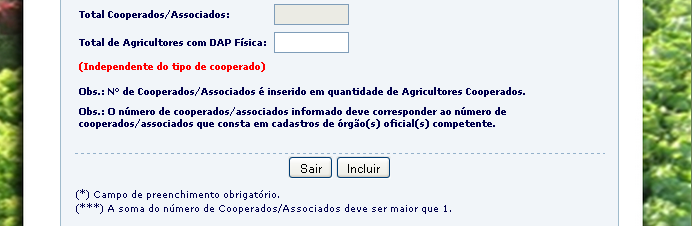 Preenchido todos os campos, clique em INCLUIR. Feito isso, a cooperativa/associação estará cadastrada e a tela inicial para acesso no sistema voltará a aparecer.