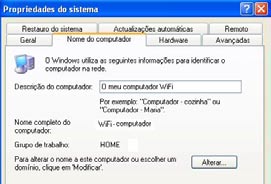 HWNP-300 6.3.6. Windows XP: Modificar o nome de um grupo de trabalho Pode dar-se o caso de precisar de alterar o nome do grupo de trabalho (unicamente para utilizadores avançados).