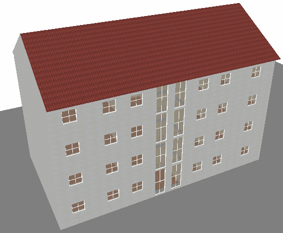 Trata-se de um edifício de apartamentos, com quatro pisos e 2 fracções autónomas em cada um. Os apartamentos têm todos a mesma configuração e cerca de 8 m 2, sendo o pé-direito de cada piso 2,5 m.