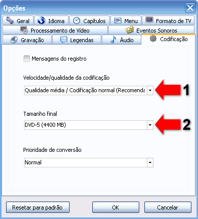 Na aba "Codificação", você pode ajustar a velocidade/qualidade da codificação [1]. Melhor qualidade significa velocidade mais lenta na codificação. Você escolhe.