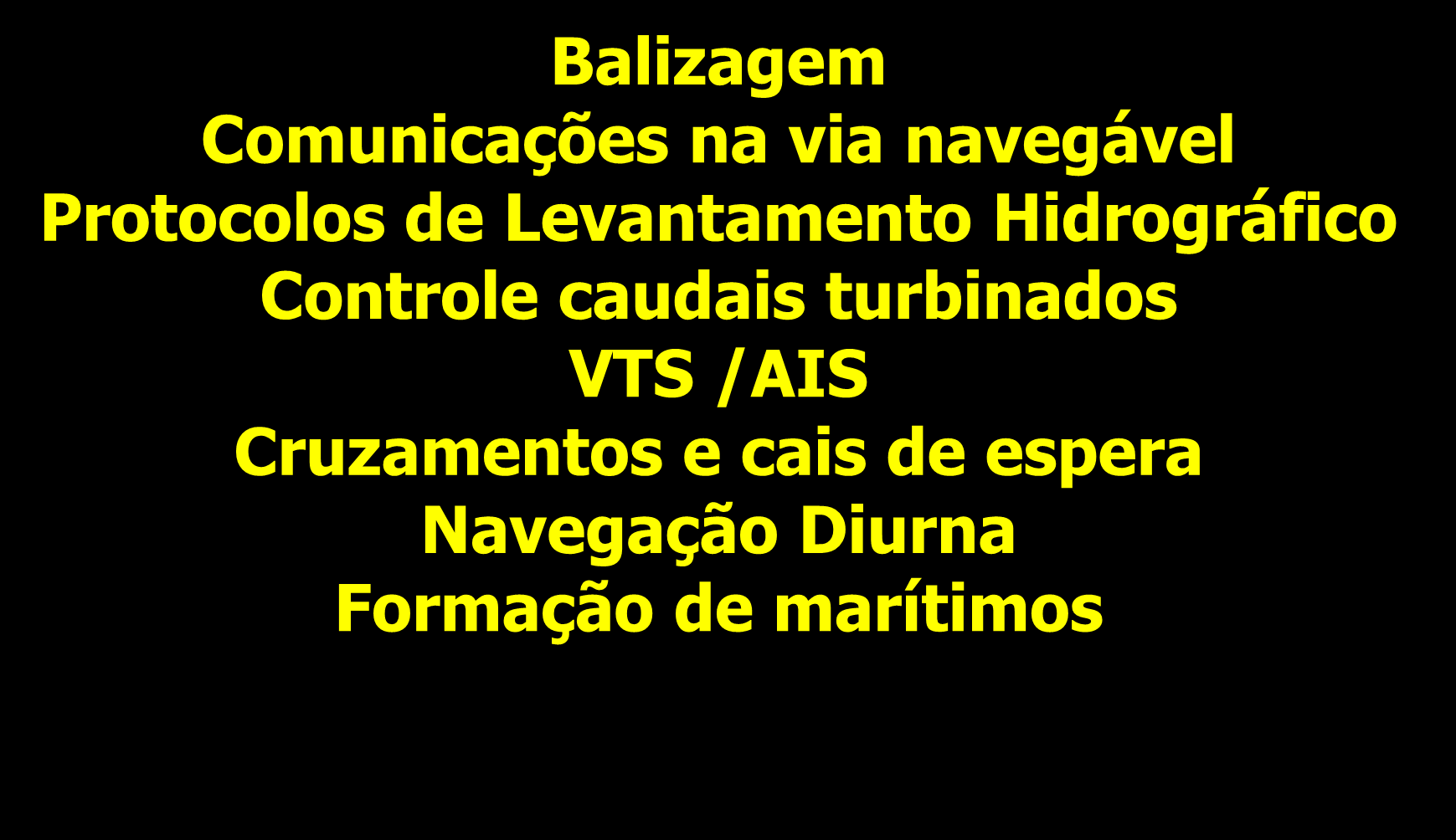 Balizagem Comunicações na via navegável Protocolos de Levantamento Hidrográfico Controle