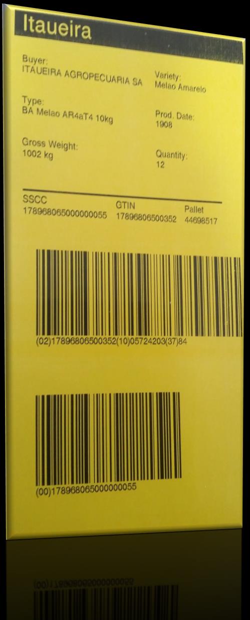 Etiqueta de Pallet A etiqueta de pallet utiliza também o código de barras GS1 128, formado pelos seguintes dados: GTIN 14 (antigo EAN 14) que determina o conteúdo das caixas do pallet.