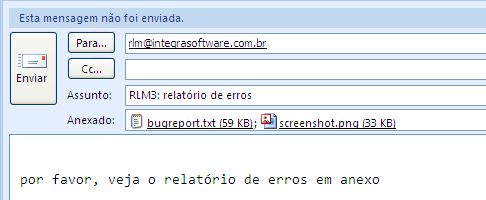 Enviar Relatório de Erros Para enviar o relatório de erros ao suporte técnico, clique no botão "enviar relatório de erros".