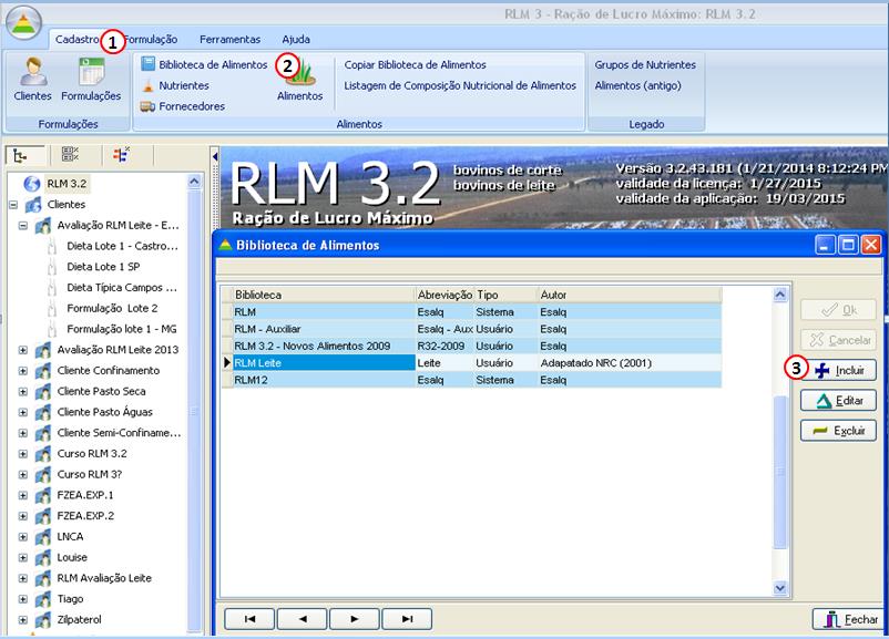 2 RECURSOS DO RLM LEITE 2.1 Bibliotecas de Alimentos No RLM 3.2, todos os alimentos são agrupados em Bibliotecas de Alimentos.