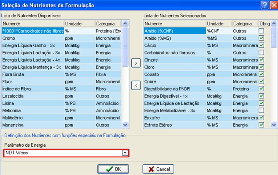 3.6 Trabalhando com a Planilha Formulação Assim que uma formulação é selecionada na