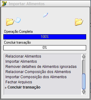 2 - Selecione a pasta e o arquivo de importação de alimentos e clique no botão abrir. Abrirá a janela a seguir.