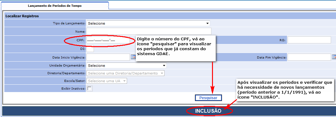 Coleta de Tempo de Serviço A coleta deve ser efetuada com períodos que não constam do PAEF e anteriores ao ano de 1991.