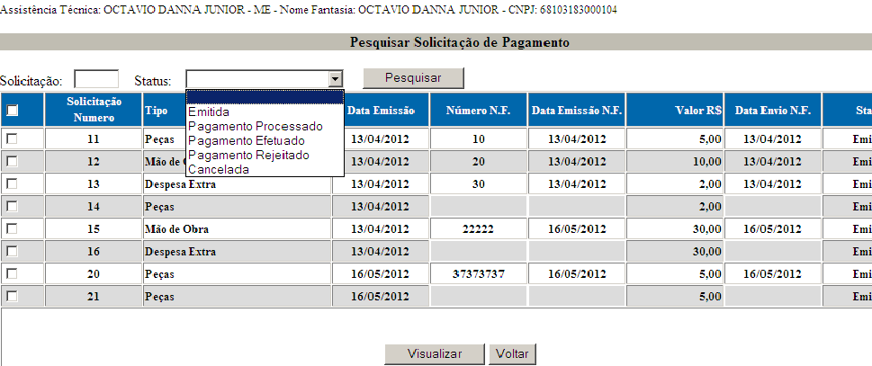 CEP 05422-970 PESQUISAR Toda a movimentação pode ser acompanhada através do botão Pesquisar.