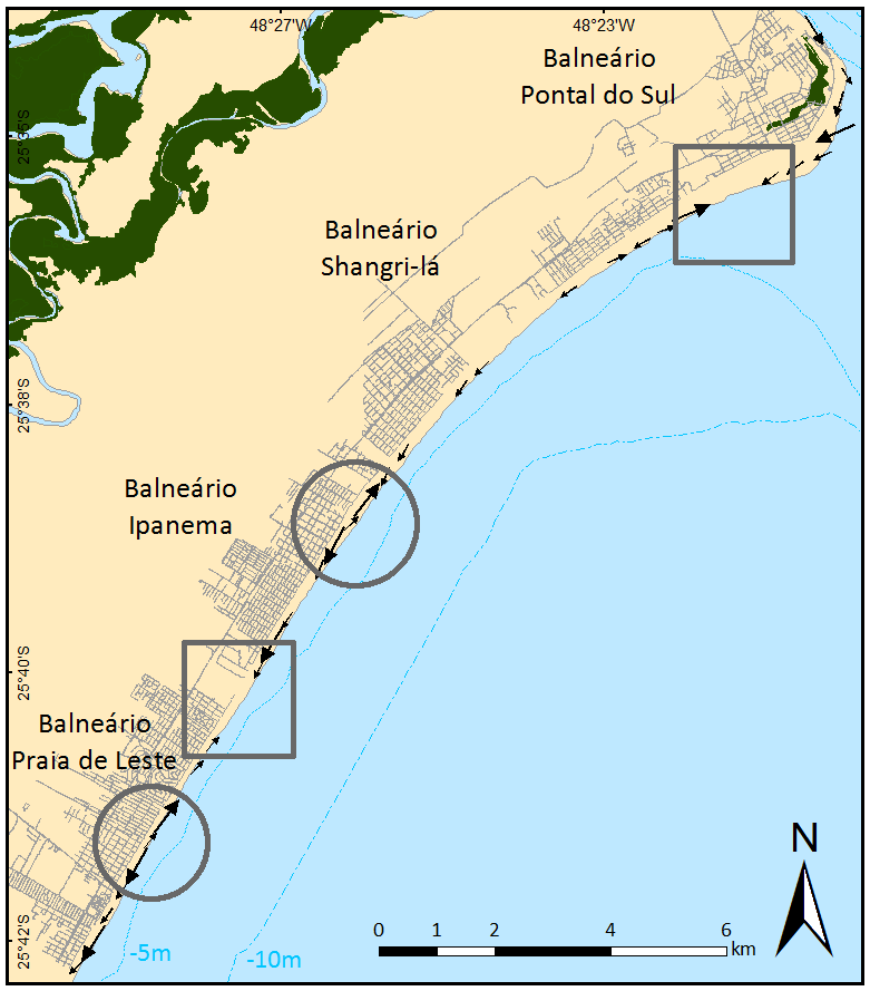 maior variação em sua orientação, indicando heterogeneidade no sentido do transporte sedimentar.