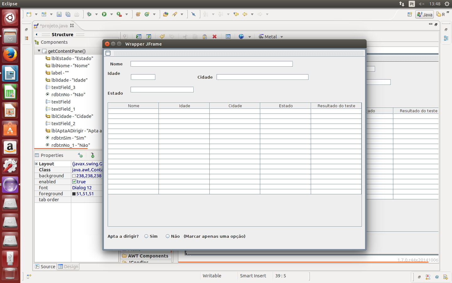 5.1 Software Desktop Nessa parte do projeto, foi criada uma interface gráfica no programa Eclipse, utilizando a linguagem Java, com o objetivo de fazer a comunicaçao entre o banco de dados do site e