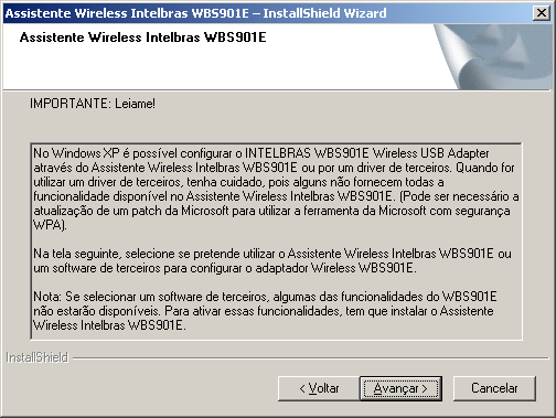 Leia-me 8 Escolha se quer configurar o Adaptador Wireless Intelbras WBS 901 E pelo Assistente