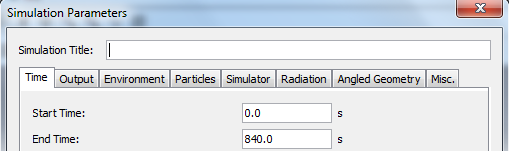 10.2.1. Parâmetros de simulação inseridos Para as várias simulações vão ser enunciados os vários parâmetros relevantes que foram considerados e sua visualização no programa. TIME Start time 0.