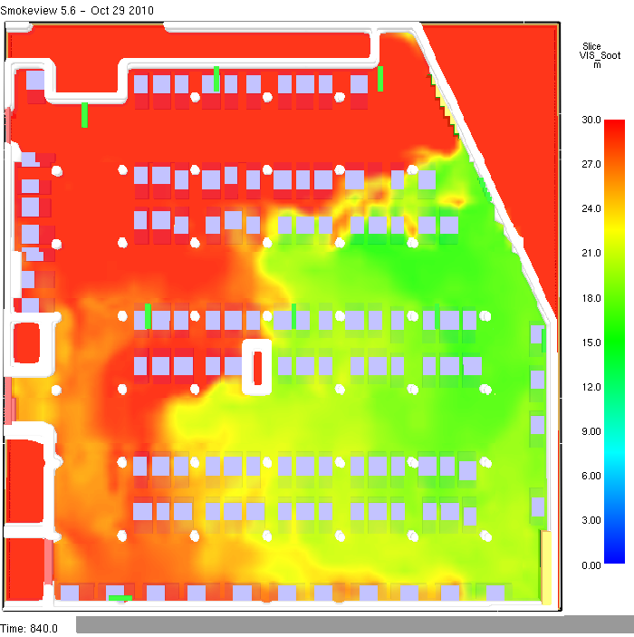 Visibilidade As figuras seguintes representam o indicador de visibilidade do ar num plano à cota de 1.7m de altura para vários momentos na simulação.