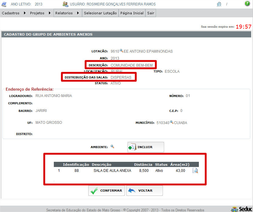 Ao cadastrar os grupos de ambientes