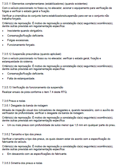 Anexo II: RTQ 25 - Inspeção de veículos rodoviários