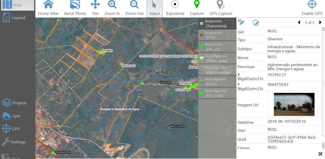 Figura 6 Base de dados associada à informação gráfica A aplicação permite, em campo, visualizar toda a informação gráfica em tempo real e todos os