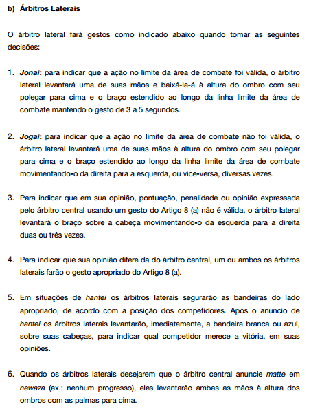 GESTOS E COMANDOS Apêndice artigo 8 pág. 22 Regras Competição - WJF Federação Mundial Judô, 1ª Ed.