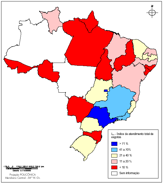 Representação espacial do índice de atendimento total de coleta de esgotos,