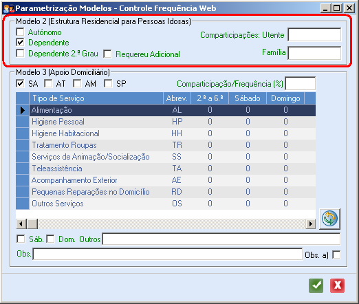 2.1. Modelo 2 (Estrutura Residencial para Pessoas Idosas) Para este modelo o utilizador pode parametrizar (dados que não estão ainda na ficha do utente ou processamento ano/mês registado): i)