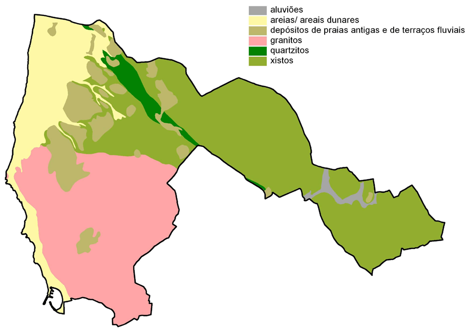 PLANO DIRECTOR MUNICIPAL DA PÓVOA DE VARZIM ESTRUTURA ECOLÓGICA MUNICIPAL 312 2.3. Geologia e solos A análise das características geológicas foi elaborada com base na Carta Geológica n.