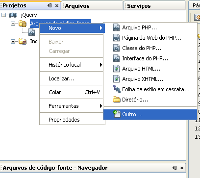 Hello World com jquery Volte para o NetBeans e crie um novo