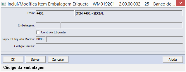 Layout Etiqueta Dados Permite ao usuário selecionar um layout de etiqueta a ser relacionado ao item.