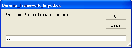 Exemplo1: Para porta COM1 digite com1 e clique em OK. Exemplo 2: Impressora com cabo USB na porta COM5.