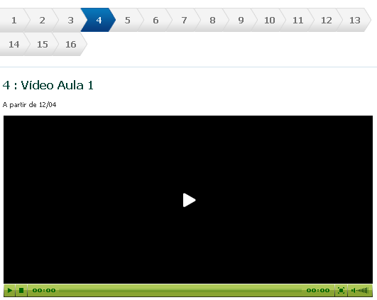 Clicando sobre a tela a vídeoaula inicia, clicando novamente, ela fica em pausa. Durante a reprodução da vídeo-aula, utilize os comandos abaixo.