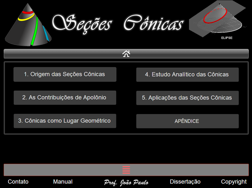 9 com uma breve descrição do ambiente e links para: manual do GeoGebra, dissertação (este trabalho), Java (página de atualização do software Java, necessário à execução dos elementos dinâmicos