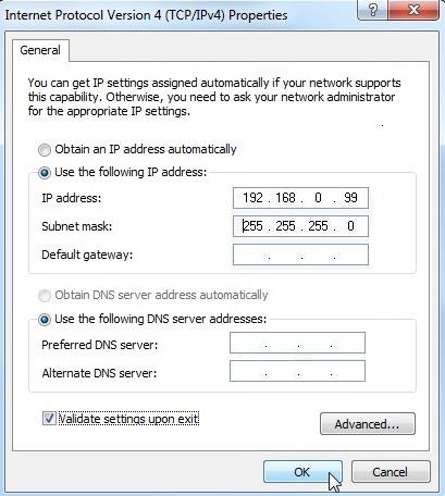 sub-rede' e aplicar com 'OK'. ( Utilizar seguinte endereço de IP Endereço de IP: 192.168.0.
