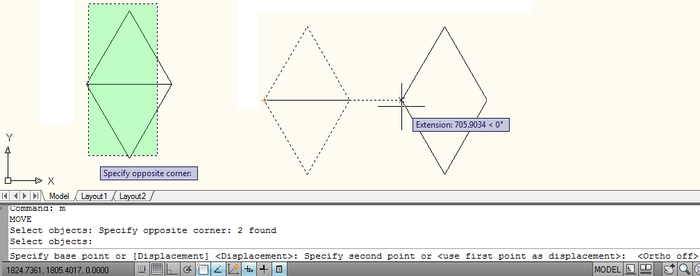 18.3. COPY Acesso MODIFY> Copy Modo Simplificado: CO ou CP (via Teclado) Este comando cria cópias paralelas de linhas, polilinhas, splines (neste caso, seguindo sempre a tangente de uma aresta ou